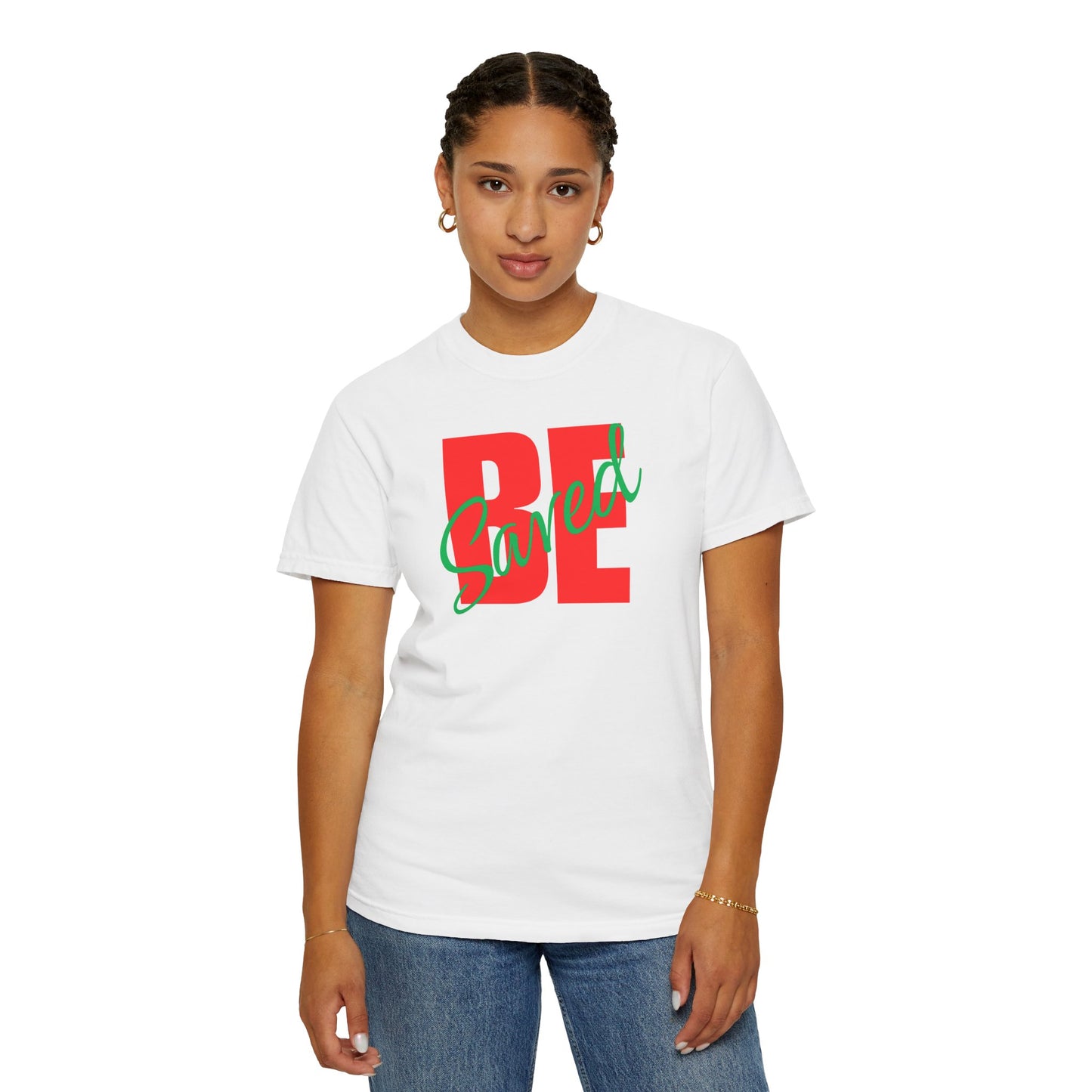 Inspirational Unisex Garment-Dyed T-Shirt - "Be Saved" Graphic Tee with John 3:16 Quote